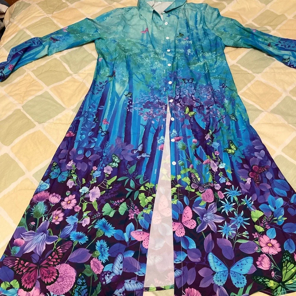 Plant prints Floral Open Front Longline Cardigan - Picture 1 of 8